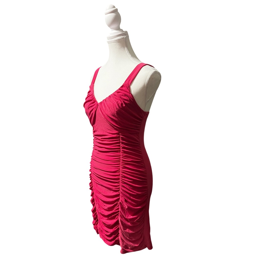 Pink Ruched Mini Dress Bodycon Y2K Club Party Stretch Body Central M - Picture 2 of 5